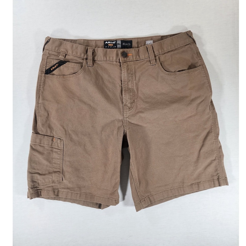 Ariat Rebar M4 Shorts Mens 38 Brown Relaxed Fit Canvas Utility Workwear Cargo